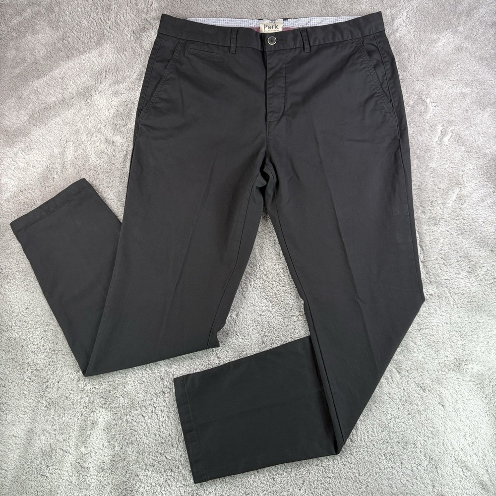 Perk Pants Mens 38x34 Black Slim Fit Stretch Chinos Casual Straight Leg Dress